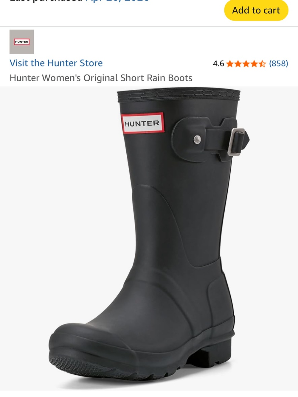 Hunter Black Matte Short Wellington Boots